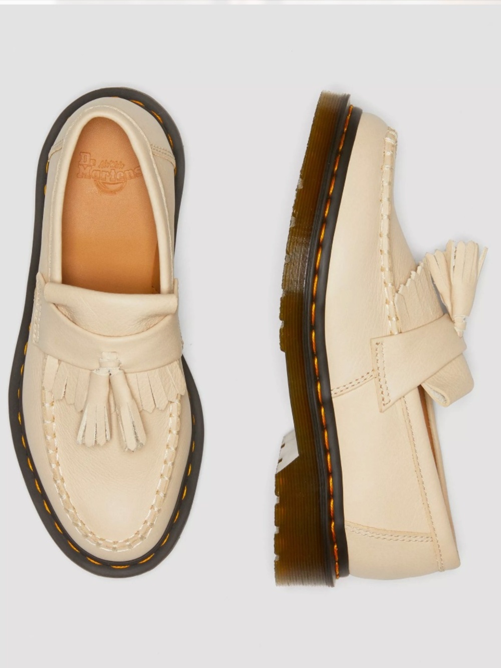 NWOT Dr.Martens Adrian Virginia Leather Tassel Loafers in Parchment Beige Sz 10
